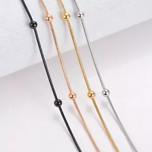 Round Chains Link Necklaces Stainless Steel Chokers Necklace Women's Jewelry 1pc - Picture 1 of 12