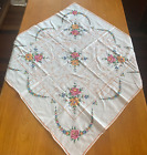 Vintage Tablecloth Cross Stitch Handmade Almost Square 80 X 84Cm Roses Flowers