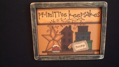 Primitive Country Print *PRIMITIVE KEEPSAKES* in black frame  12" x 9 1/2" - Image 1 of 3