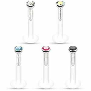 2X Internal Thread Crystal Ball Lip Monroe Labret Tragus 6/8/10mm Bar Piercing - Picture 1 of 14