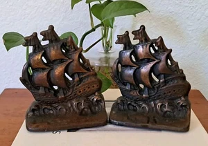 Set fermalibri barca nautica nave bronzo fuso vintage pesanti unici curati - Foto 1 di 8