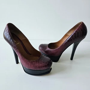FENDI Fendista Burgundy Python Leather Embossed Platform Pumps Heels 40 - Picture 1 of 14