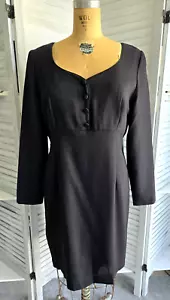 Vtg UK Laura Ashley Little Black Wool Sheath Dress 12 Classic Cocktail Modest - Picture 1 of 13