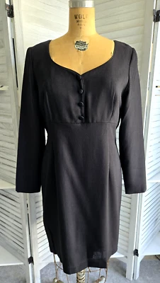 Vestido Vaina De Colección Reino Unido Laura Ashley Little Negro Lana 12 Clásico Cóctel Modesto Foto 1 de 4