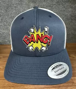 Bang Embroidered Mesh Snap Back Trucker Baseball Hat Adjustable Blue/White - Picture 1 of 6