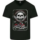 Motorcycle Road Race Biker Motorbike Skull Mens V-Neck Cotton T-Shirt