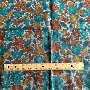 1.6 YD Vintage Brutalist Floral Fruit Fabric Blue Cotton Print - Picture 1 of 8