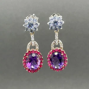 Estate 14K Two Tone Gold 5.21ctw Multi-Gemstone & Diamond Earrings - Picture 1 of 7