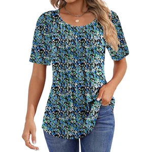 New XXL Blouse for Women Pleated Short Sleeve Tunic Top Dressy Casual Fast Ship - Picture 1 of 6