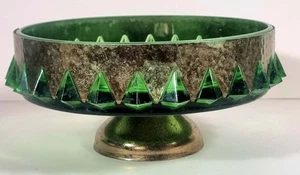 Vintage Mid Century Brama Green Crystal Bowl With Gold Tone Metal Base 20cm - Bild 1 von 7