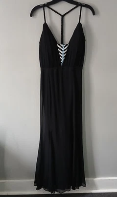 Maxi Vestido Mara Hoffman Para Mujer Talla 8 Negro Con Cuentas Sin Tirantes Gasa Forrado Cremallera Foto 1 de 4