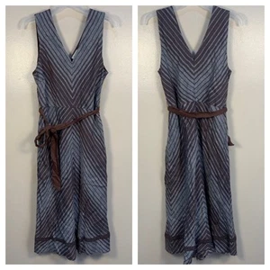 Vestido midi Sundance Allende de lino sin mangas cuello en V con cinturón talla 14 costero - Imagen 1 de 12