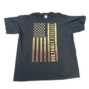 Pittsburgh Steelers Shirt Size 2XL Black God Family USA Flag NFL Team - Picture 1 of 12