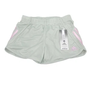 Adidas Girl's Aeroready 3 Stripe Mesh Shorts Green Pink Size S 7/8 - Picture 1 of 5