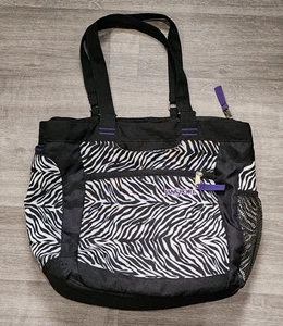 JanSport Laptop Sleeve Messenger Tote Bag Zebra Striped Black & White  - Picture 1 of 8