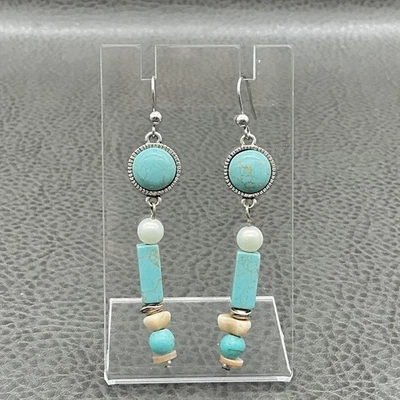 Висячие серьги Chicos с бирюзой и бисером женские серебристые с крючком богемное вестерн - Изображение 1 из 4