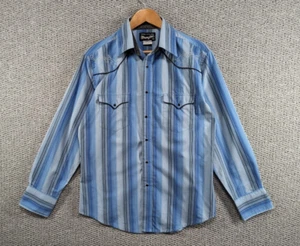 WRANGLER Western Men's Blue Striped Embroidered Rancher Snap Button Shirt - M - Picture 1 of 16
