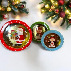 Three Nestled Christmas Tins: Diameters @ 8 ", 6 3/4", 5" & Approximately3"Deep - Picture 1 of 10