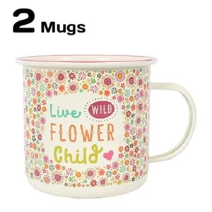 2 pcs, Live Wild Flower Child Mug 10cm Enamel Mug, Floral Print, Capacity 500ml - Picture 1 of 1