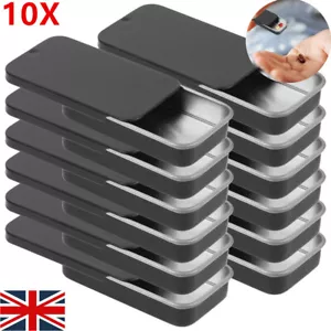 10 Slide Top Rectangular Metal Tin Containers Empty Mini Storage Pills Box Case. - Picture 1 of 25