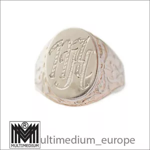 Jugendstil Silber Fingerring 1900 Ring Initiale Monogramm MH HM oval ohne Stein - Bild 1 von 4