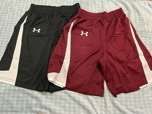 Under Armour Youth Boy's Size M Black/Maroon Zagger Lacrosse Shorts Lot of 2