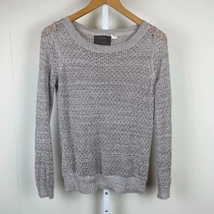 Anthropologie Guinevere Sweater Womens Small Gray Silver Metallic Open Knit - Picture 1 of 5