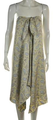 J McLaughlin Womens Dress Size 6 Yellow Paisley Shift Strapless Mid Calf Silk - Image 1 of 4