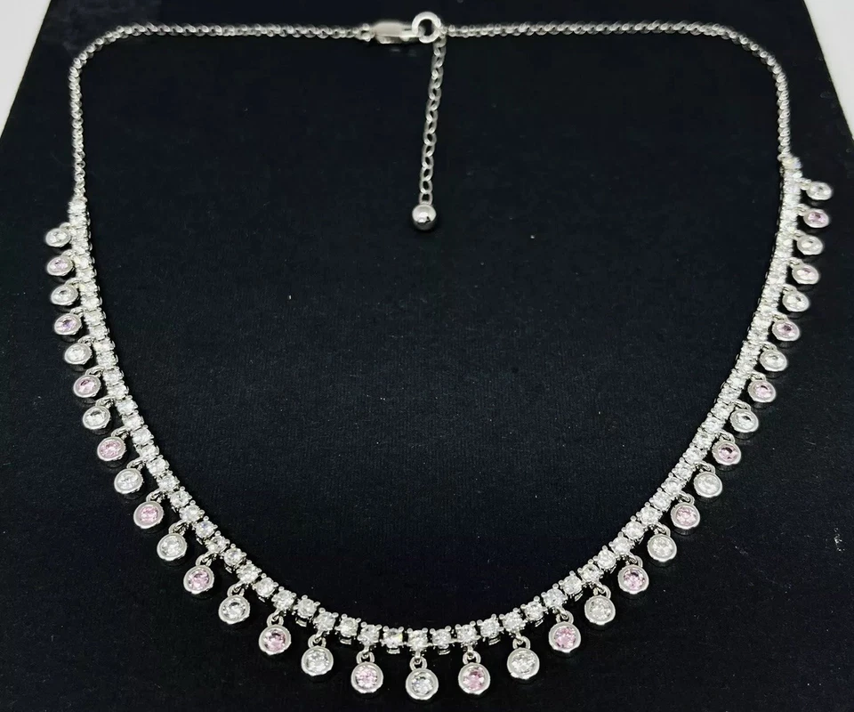 "Collar gargantilla de plata de ley 925 circonita cúbica blanca y rosa tamaño 17-20""" Foto 1 de 4