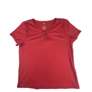 Camicetta SO XL bordeaux testurizzata verticale a costine maglia maglietta stringata vino rosso top - Foto 1 di 9