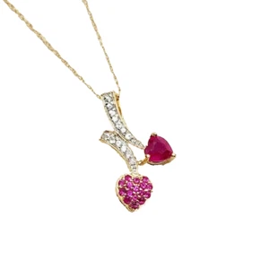 0.30ct Natural Round Diamond Ruby 14k Solid Yellow Gold Wedding Pendant - Picture 1 of 6