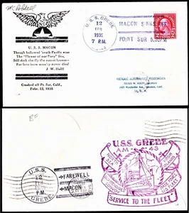 USS MACON GREBE ZRS5 Zeppelin Crash Cover Feb 12 1935 Double Hulff Lobdell Cach - Picture 1 of 3