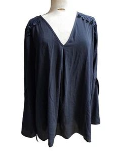 Spense Tunic Top Womens 2X Black Embroidered Bell Sleeves Blouse Lagenlook NWT  - Picture 1 of 5