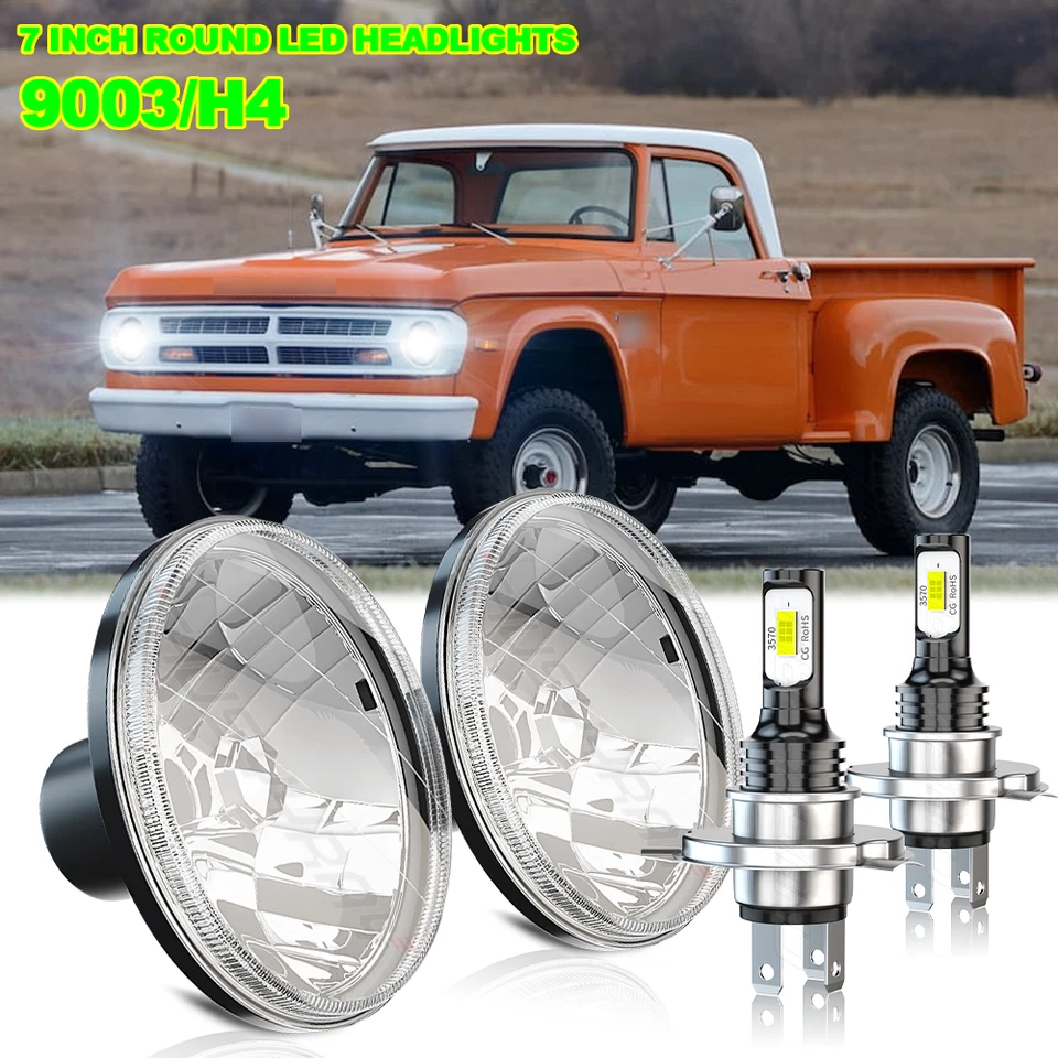 Faro LED redondo haz alto/bajo Fit Dodge W100 W200 W300 Pickup 2X 7 pulgadas Foto 1 de 4