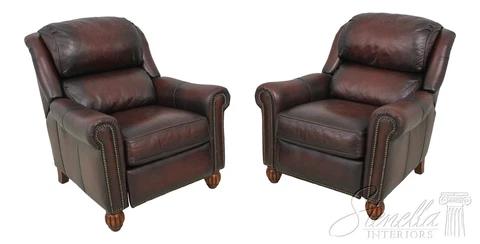 58685EC: FLEXSTEEL Pair Burgundy Leather Reclining Chairs Cover