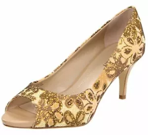 Ellen Tracy donna Vanna Peep Toe Pump marrone chiaro fiore taglia 9,5 - Foto 1 di 7