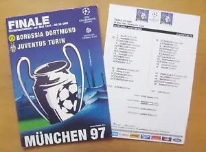 1997 Champions League Final BORUSSIA DORTMUND v JUVENTUS Programme + Team Sheet - Picture 1 of 4