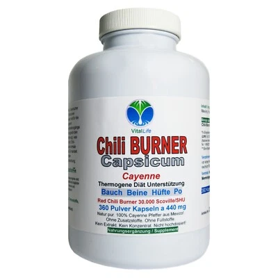 VITALLIFE Red Chili F-BURNER 360 Pulver Kapseln Cayenne Capsaicin Natur Pur. 26590-360