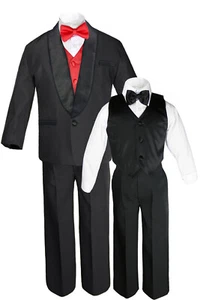 New Baby Toddler Boy Black Tuxedo Formal Suit + Pick Color Vest Bow Tie S-8 - Picture 1 of 25