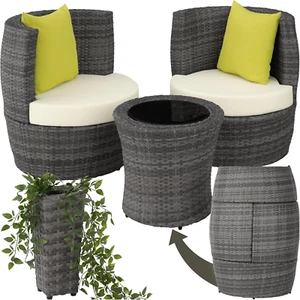 ® Set Di Mobili Da Giardino, Poli Rattan E Alluminio, 2 Sedie, 1 Tavolo, 1 Vaso, - Foto 1 di 12
