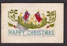 WW1 embroidered silk postcard HAPPY CHRISTMAS + pocket contents