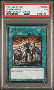 2011 YUGIOH GENF-EN098 A HERO LIVES ULTIMATE RARE PSA 7 NM #80455724 - Picture 1 of 2