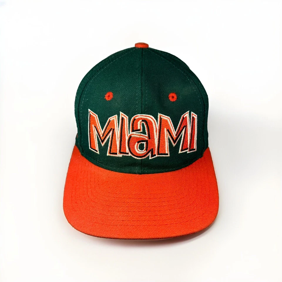 Vintage 90s Miami Hurricanes Snapback Grafitti Hat, Green & Orange Wool Cap, TOW - Image 1 of 4