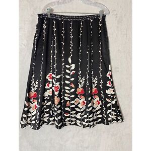 Talbots 100% Pure Silk Black Floral Midi Skirt Size 14 Business Casual Date E285