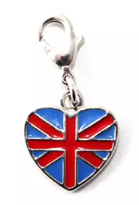 Union Jack Clip On Charm, Great Britain Charm, Heart Charm Jewellery, British - Picture 1 of 1