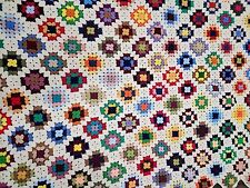 VTG  Granny Square Afghan Crochet Handmade Throw 66x54 Multicolor Grannycore