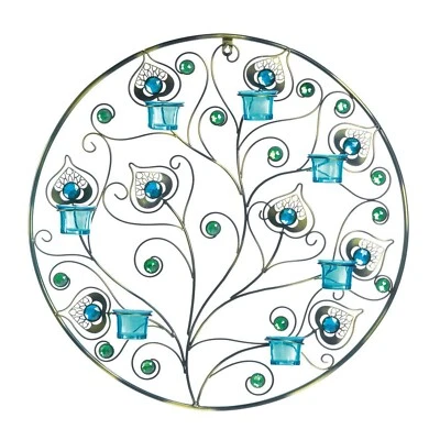 Impresionante Aplique de Pared Circular Plumas de Pavo Real Hogar Decorativo Coleccionable Foto 1 de 4