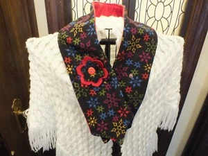 Handmade New Scarf Neck Warmer Red Black Multi Handmade Flower 43x5" Soft Fleece - Picture 1 of 2