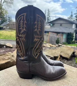 Vintage Tony Lama Exotic Caribou Leather Cowboy Western Boots Men's Size 10 EE - Picture 1 of 12