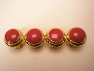Red Domed & Gold Tone Round Vintage Formal Shirt Stud set d15 - Image 1 of 4